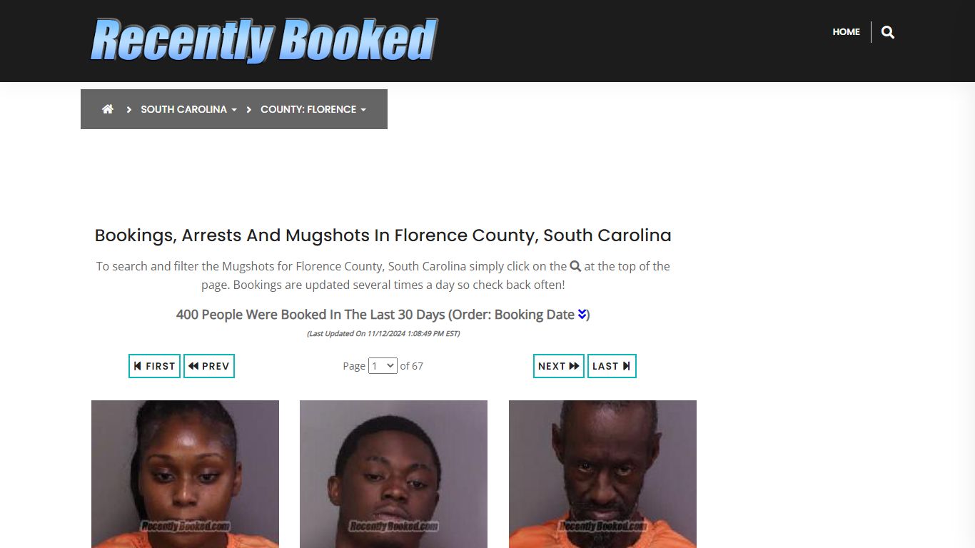 Bookings, Arrests and Mugshots in Florence County, South Carolina