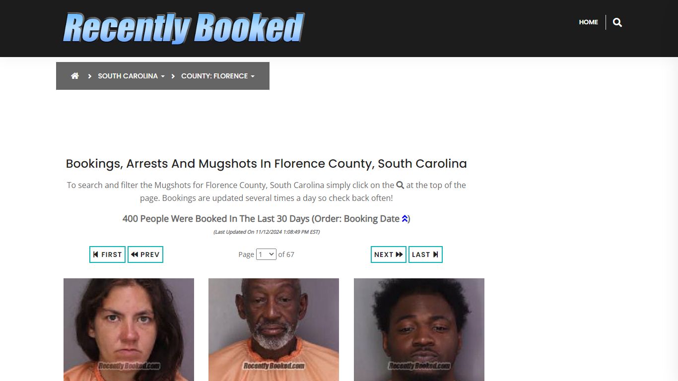 Bookings, Arrests and Mugshots in Florence County, South Carolina