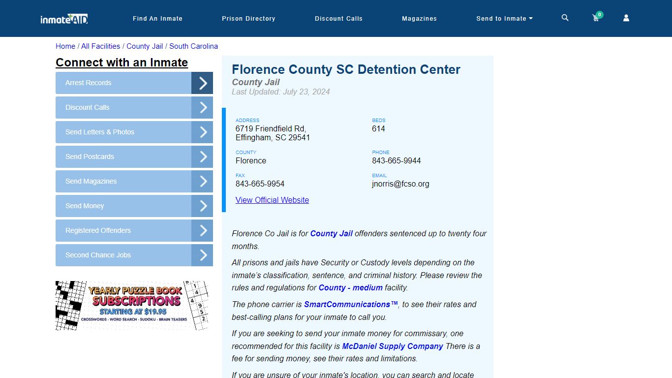 Florence County SC Detention Center - Inmate Locator