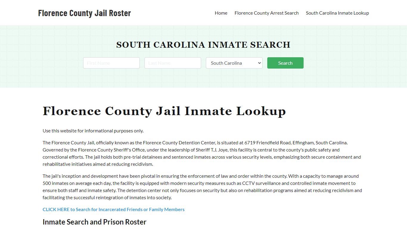 Florence County Jail Roster Lookup, SC, Inmate Search